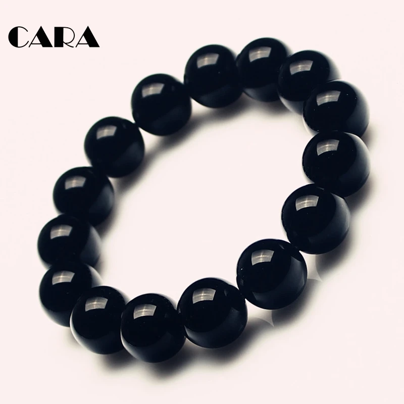 CARA 8 мм-14 мм с черным натуральным камнем бусины браслет для мужчин s wo мужские
