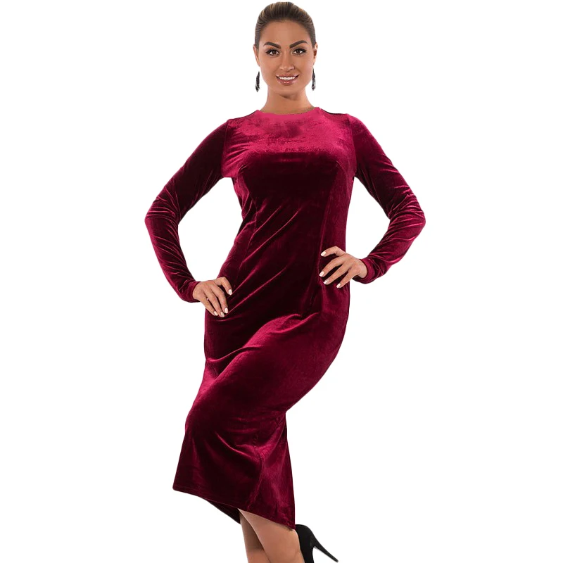 Элегантный плюс размер зимнее платье облегающее бархатное 2017 большой с длинным