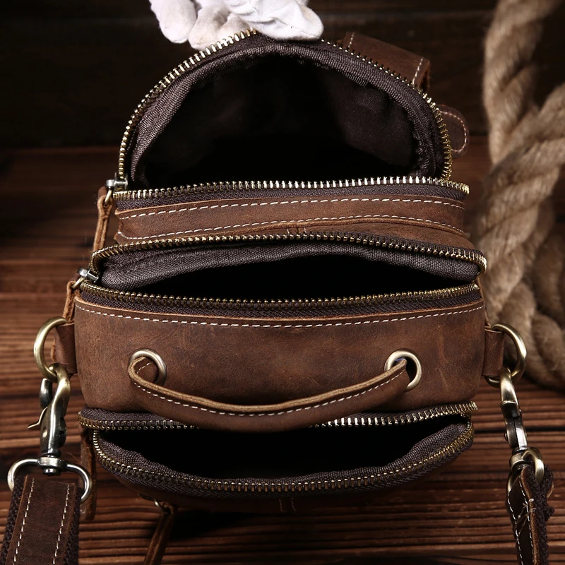 Брендовая мужская поясная сумка из натуральной воловьей кожи Crazy Horse винтажная