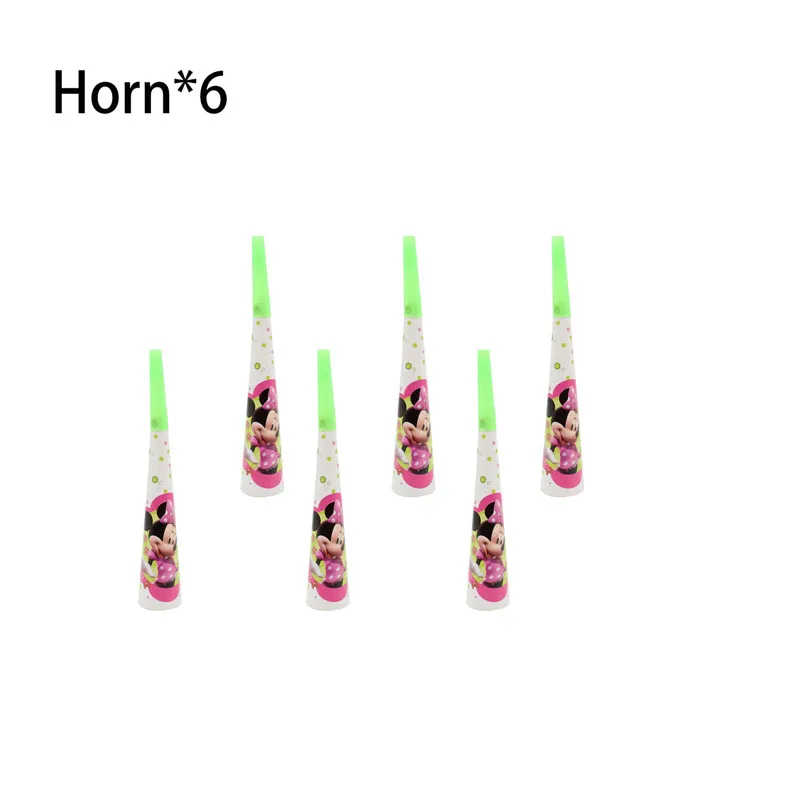 Horn 6pcs Минни Маус День рождения украшения для девочек розовые вечерние принадлежности одноразовая посуда чашка салфетка тарелка детский душ - Цвет: Horn 6pcs