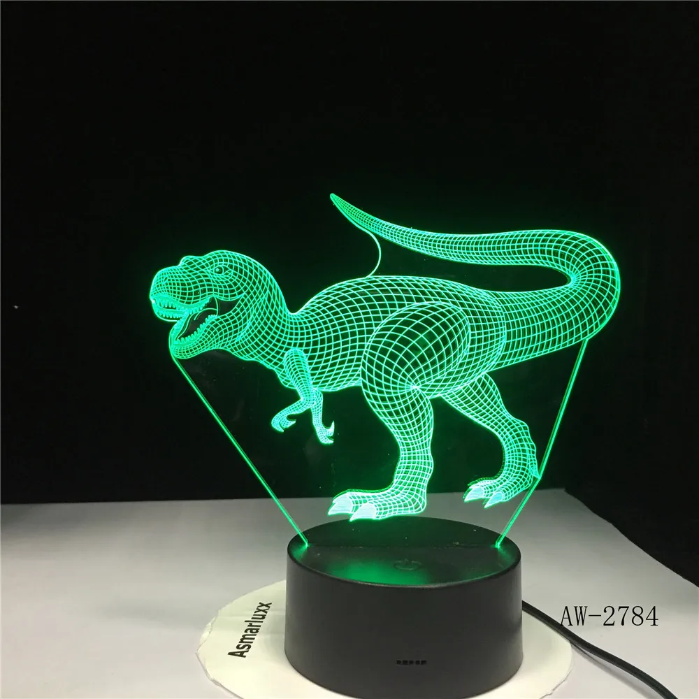 Новая светодиодная лампа с 3D иллюзией динозавр 7 цветов лампочка украшение