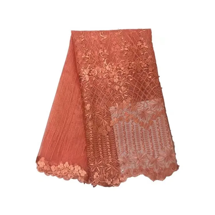 Африканская нарядная фатиновая Кружевная Ткань 5 ярдов в партии каменные бусины