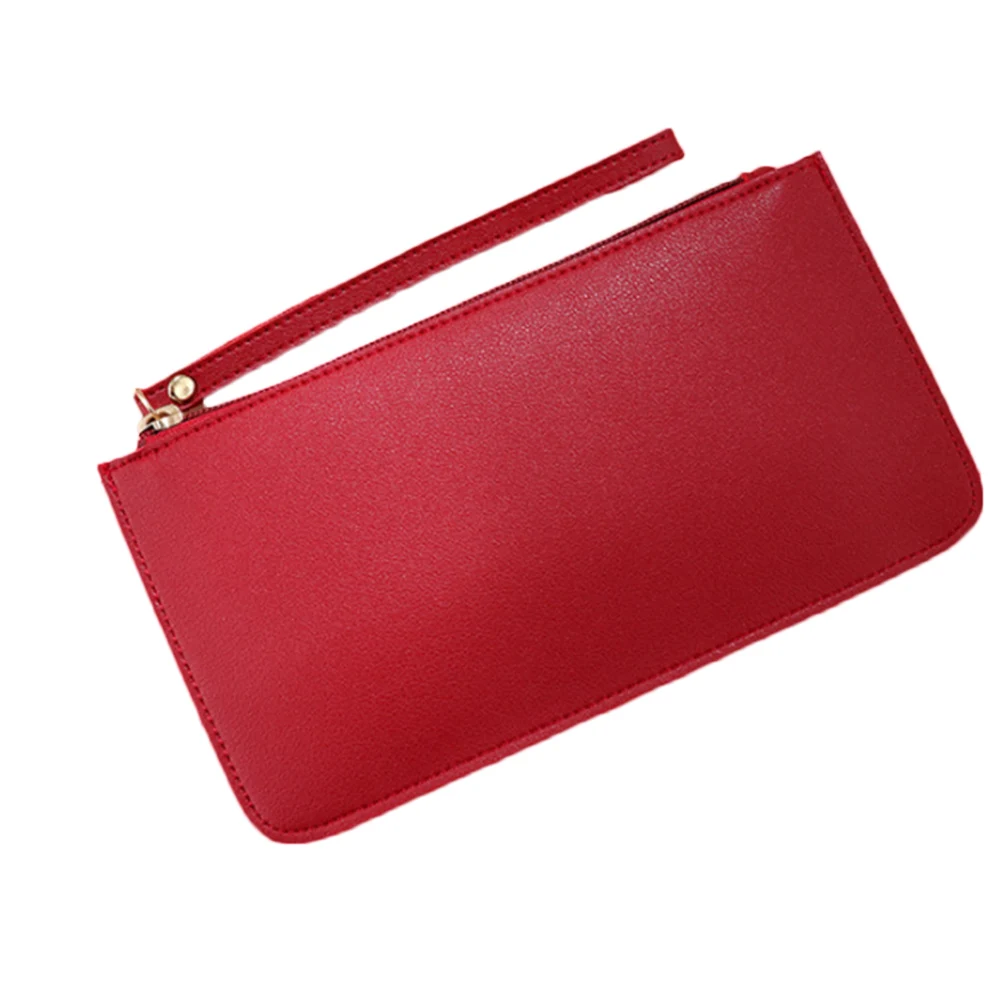 Красный Simple Designer Zipper Women Leather Slim Wallet Female Purse Clutch Thin Wristlet Phone Coin Credit Card Holder Dollar - Цвет: Красный