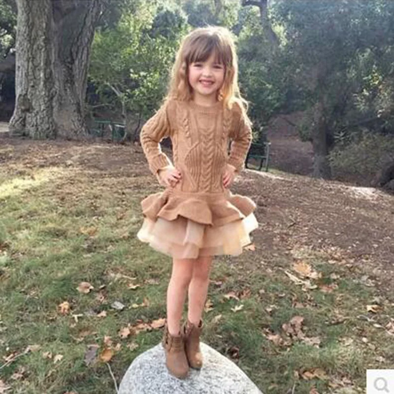 

Children Girls Tutu Dress 2018 Winter Baby Girls Knitted Chiffon Dresses for Christmas Birthday party Spring Kids girls clothes