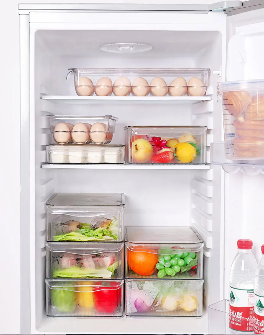 PET Crisper с крышкой кухонный холодильник стеллаж для хранения морозильник ящик для хранения прозрачный контейнер для пищевых продуктов овощи фрукты свежий ящик