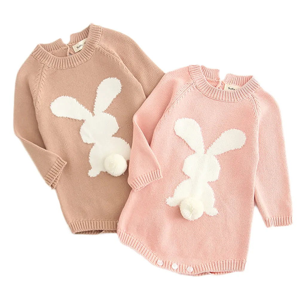 Трикотажный свитер с кроликом и помпоном для новорожденных девочек комбинезон