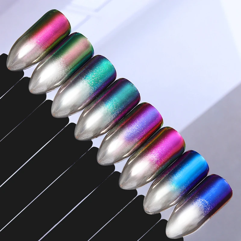 2 коробки NICOLE DIARY градиентный хамелеоновый и серебристый зеркальный порошок