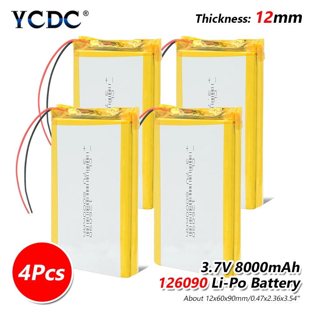 1/2/4 шт 3,7 V 8000mAh Li-Po Перезаряжаемые Батарея 126090 для MP4 планшетный ПК gps MID Bluetooth динамик, цифровой Камера светодиодный потолочный светильник - Цвет: 4 x Battery