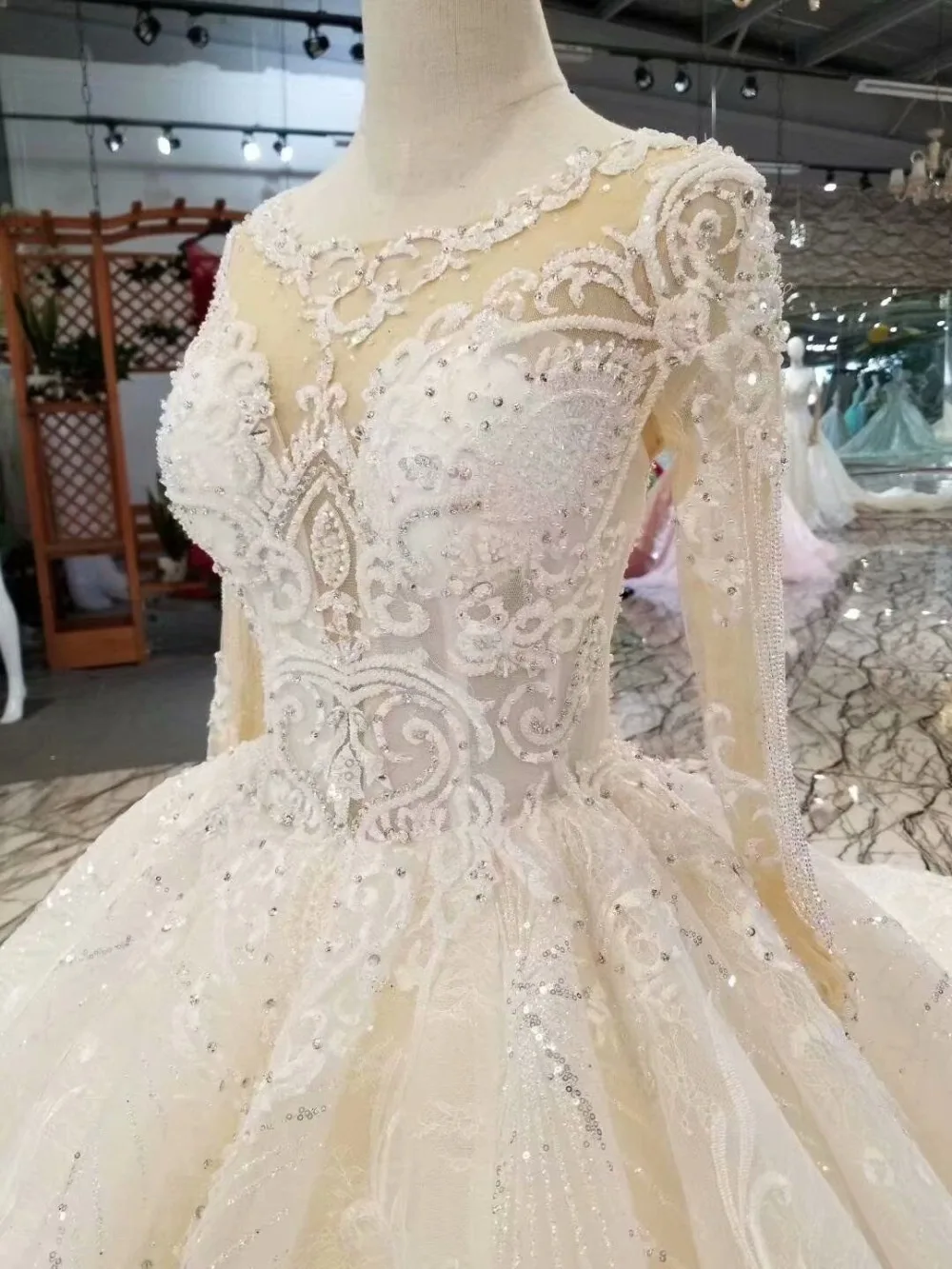 H&S BRIDAL Elegant long sleeve wedding dress lace wedding dresses arabic bride dresses vestido de novia