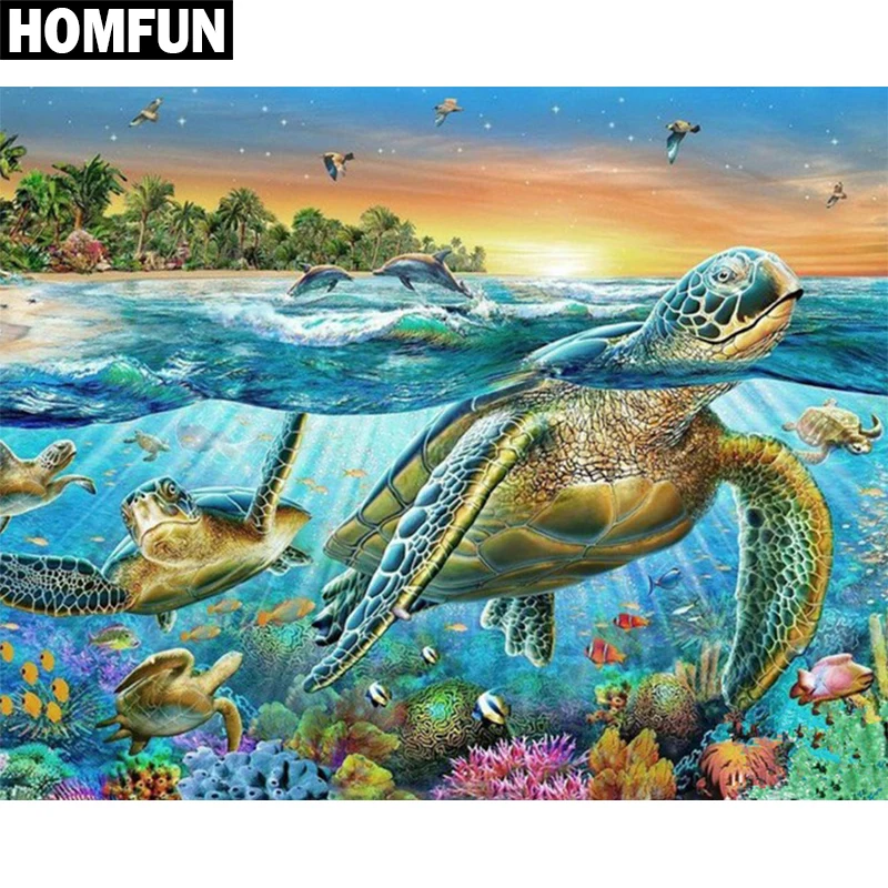 

HOMFUN Full Square/Round Drill 5D DIY Diamond Painting "Animal Sea Turtle" 3D Embroidery Cross Stitch 5D Rhinestone Decor