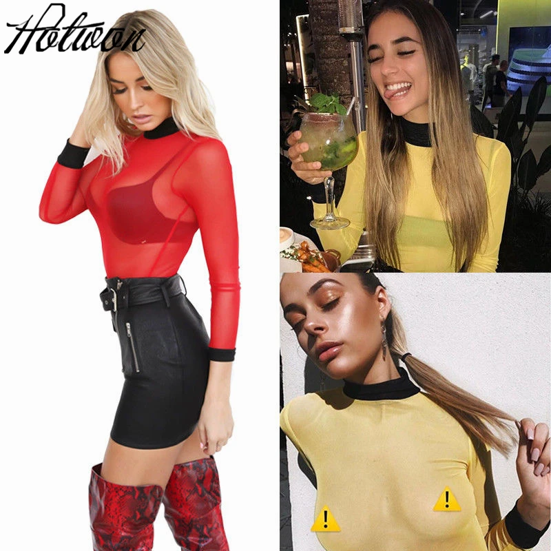 Сетчатая блузка полупрозрачные однотонные топы 2017 красные желтые тонкие женские