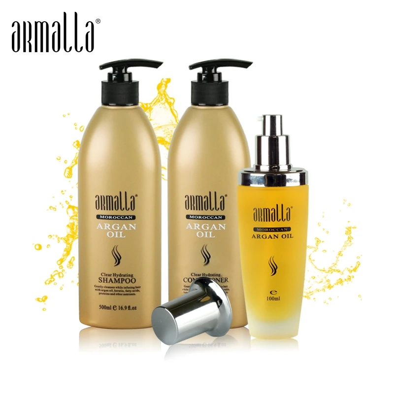 

New Products Best Selling 3pcs Armalla Moroccan 500ml Shampoo+500ml Conditioner+100ml Argan Oil Dry Hair Care Products Set