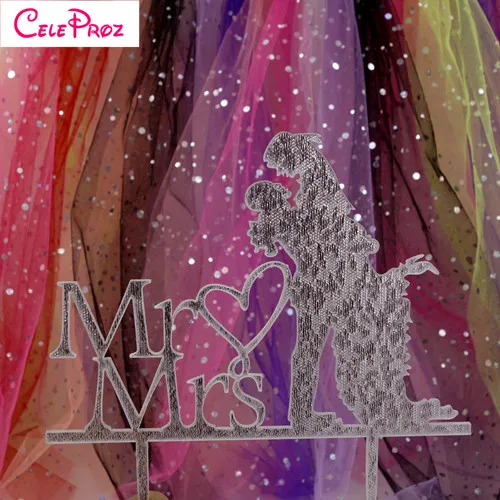 Серебряный торт Топпер жениха невесты Mr Mrs топперы на свадебный торт Праздничный торт вечерние сувениры - Цвет: 2