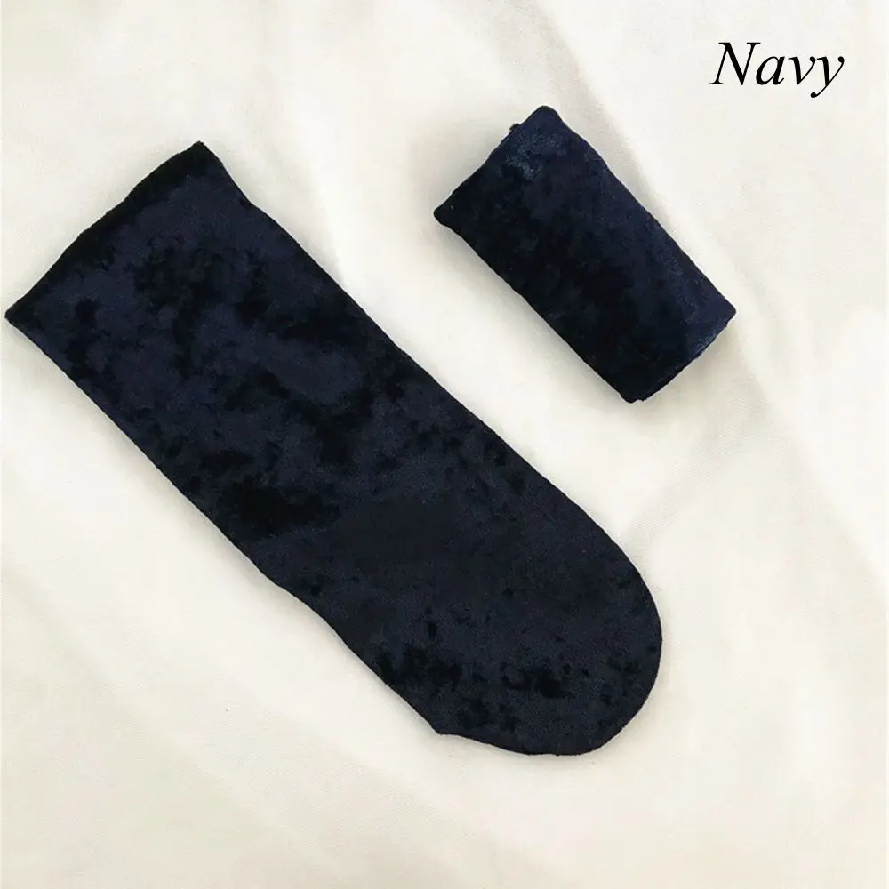 Navy Style 1 Модные женские повседневные Бархатные носки, мягкие винтажные Ретро носки для девочек, роскошная блестящая жемчужина, чулочно-носочные изделия, зимние теплые короткие однотонные носки, хипстер - Цвет: Navy Style 1