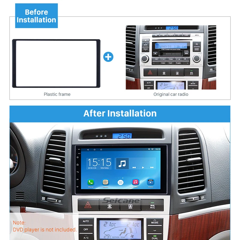 Seicane Exquisite Double Din Car Radio Fascia for 2008 HYUNDAI SANTAFE Trim Installation Kit Dashboard Cover Frame Panel | Автомобили и