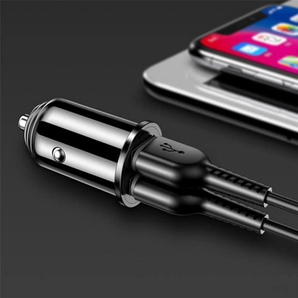 Двойное автомобильное зарядное устройство USB, прикуриватель, зарядное устройство из алюминиевого сплава 2,4/A, миниатюрная интеллектуальная Быстрая зарядка для IPhone, samsung