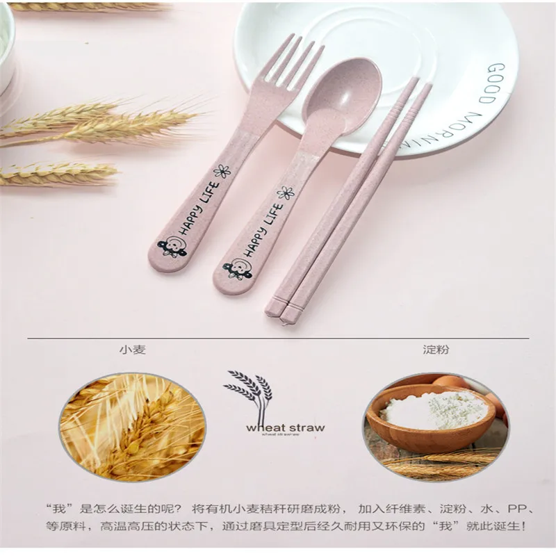 Tableware Three-piece Kitchen Cutlery Set Student Travel Plastic Box Fork Spoon Chopsticks Gifts Children |