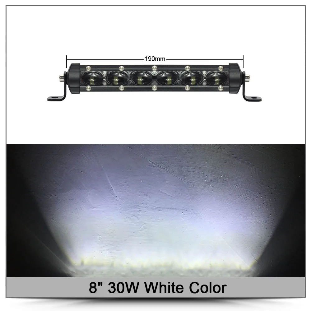 8 Inch 30W White Супер тонкий 6D Объектив 150 Вт 120 Вт 90 Вт 20 дюймов светодиодный бар внедорожный свет для авто 12 В 24 в ATV 4x4 внедорожные автомобильные рабочие огни дальнего света - Цвет: 8 Inch 30W White