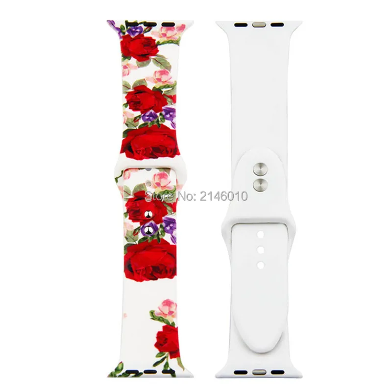 Сменный спортивный ремешок для Apple Watch Band 5, 4, 44 мм, 40 мм, силиконовый браслет с цветочным принтом для iWatch Series 3, 2, 1, 42 мм, 38 мм