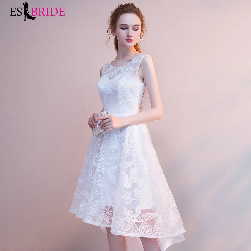 White Simple Evening Gowns Evening Dress Party Elegant Evening Dresses Short Front and Long Rear Short Formal Dress ES2579
