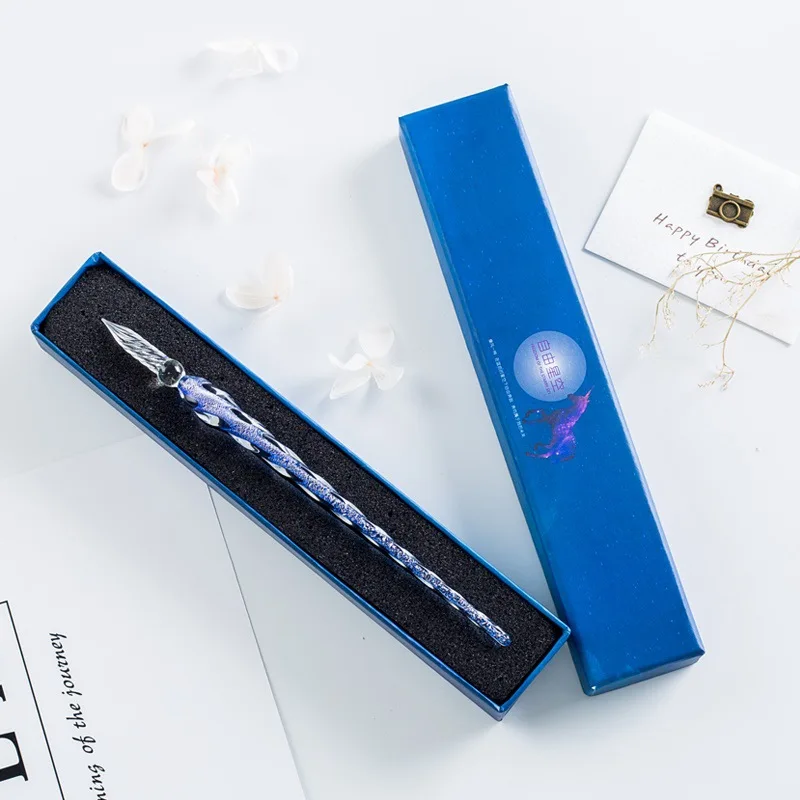 Glass pen D Скуловой зыбучие пески Стекло ручка перо для чернильницы звездное Цвет чернила перьевая ручка прозрачный руководство каллиграфическая ручка подарочная коробка комплект, принадлежности для живописи - Цвет: Glass pen D