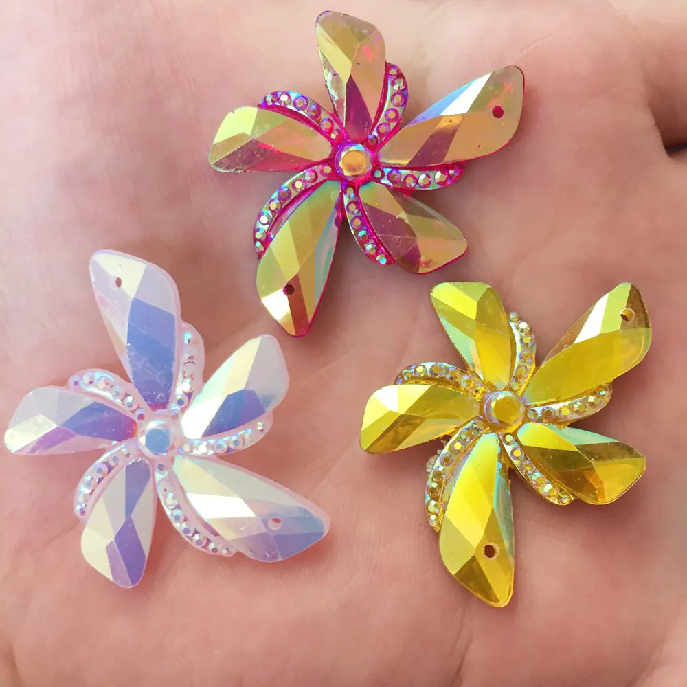 New 6pcs AB Resin Heteromorphic flower FlatBack rhinestone Wedding DIY scrapbook 2 hole Ornaments crafts PF425 | Украшения и