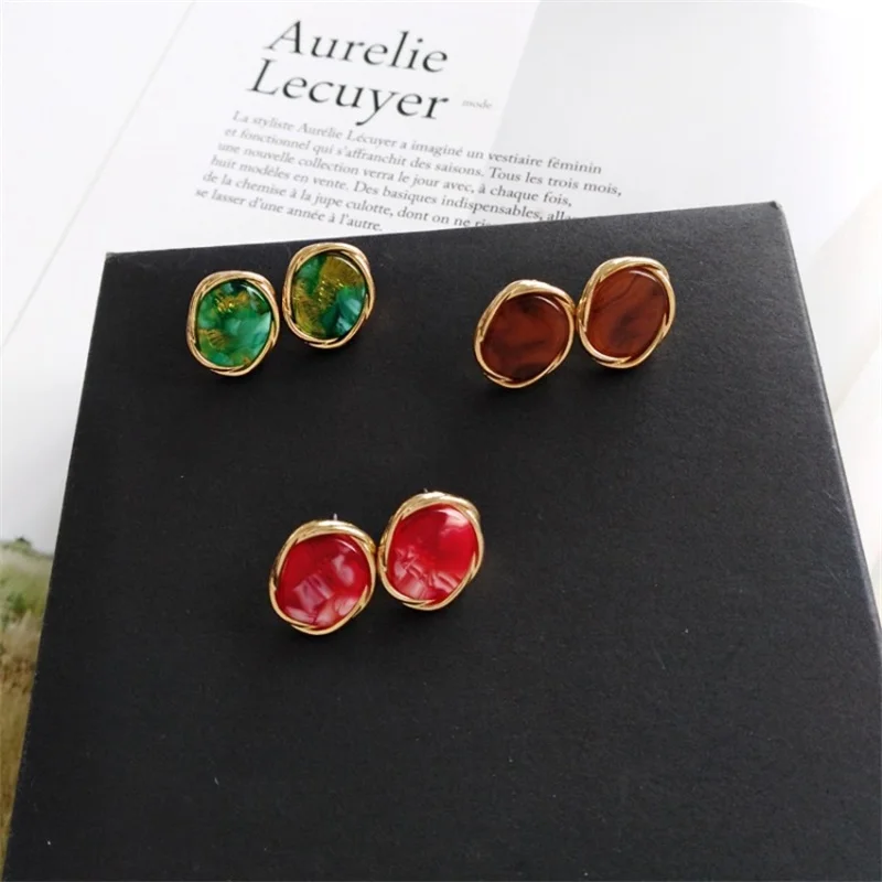 3*2018 Simple Court Retro Round Resin Stud Earrings Irregular Acrylic Pattern Jewelry Wedding Brincos Statement Sexy | Украшения и