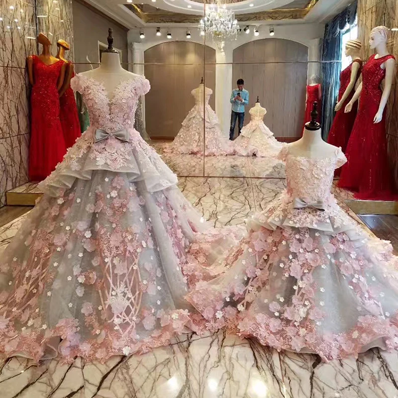 LS83920 матери дочери манжеты застежка молния назад вышитый бисером органза бальное