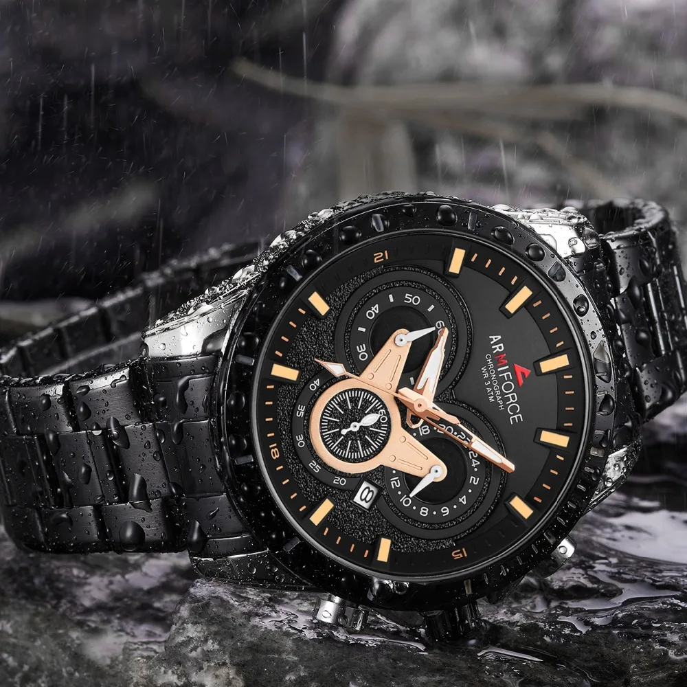 ARMIFORCE модные спортивные часы мужские Кварцевые военные черные хронограф из