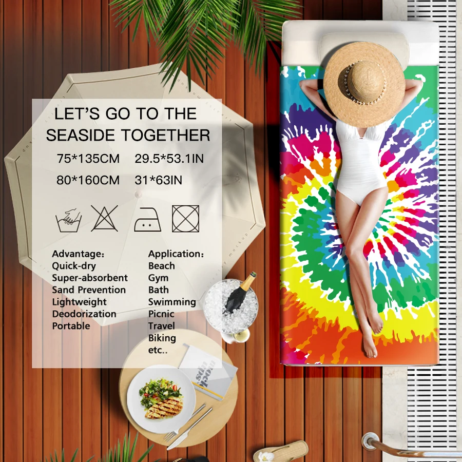 GNORRIS на заказ без песка микрофибра цветное прямоугольное пляжное полотенце