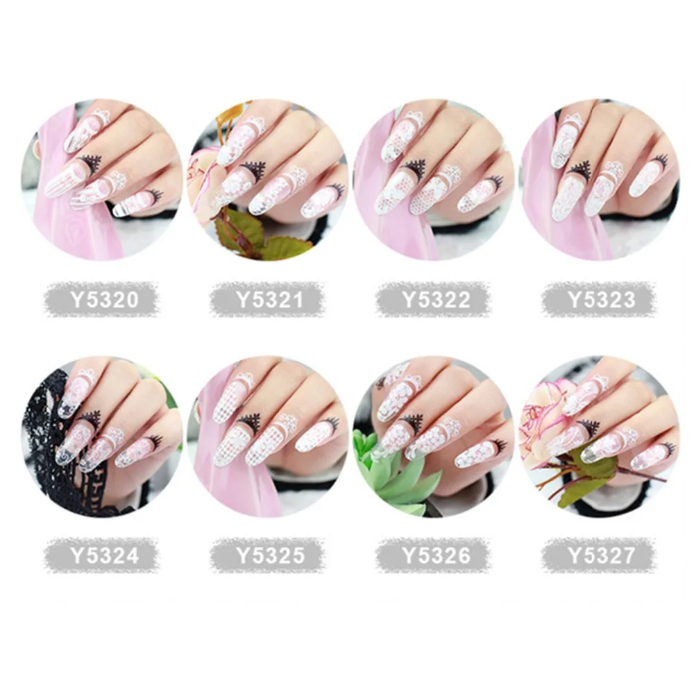 24 шт./лот Обертывания для ногтей микс красоты белые цвета кружева цветок клей