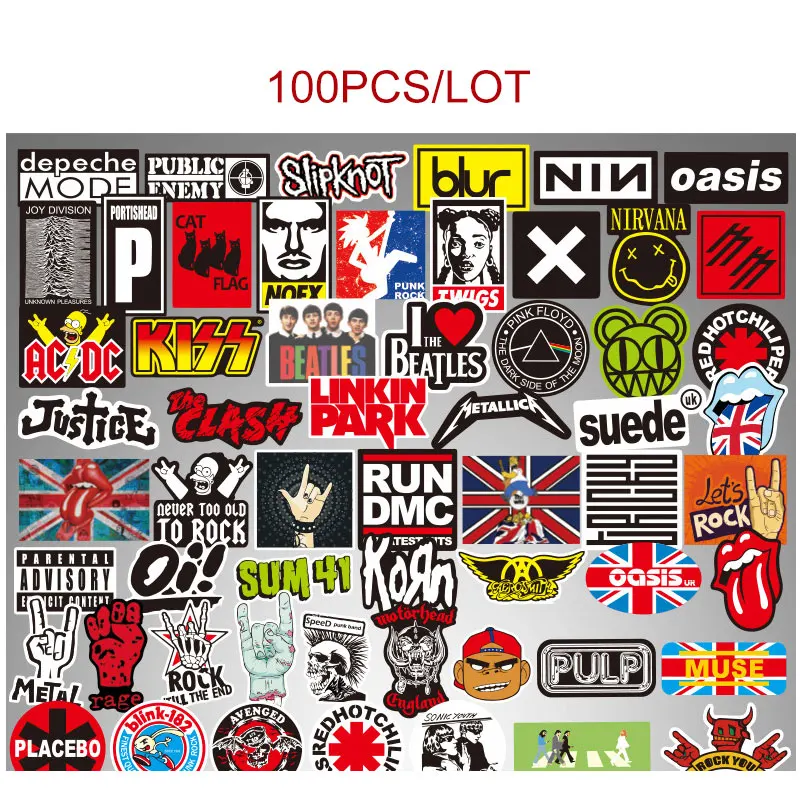 100 шт. ПВХ панк-рок стиль граффити наклейки водонепроницаемый стикер для
