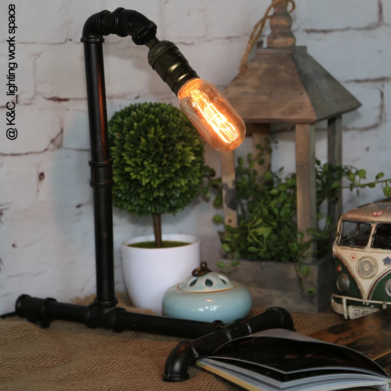 [Kc] loft Edison lamps industrial pipes retro personality creative table lamp decorated caf | Лампы и освещение