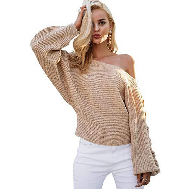 Europe Sexy Knitted Sweater Slash Neck Women Batwing Sleeve Sweaters Loose Solid Long Jumper Outerwear Pullover Street | Женская одежда