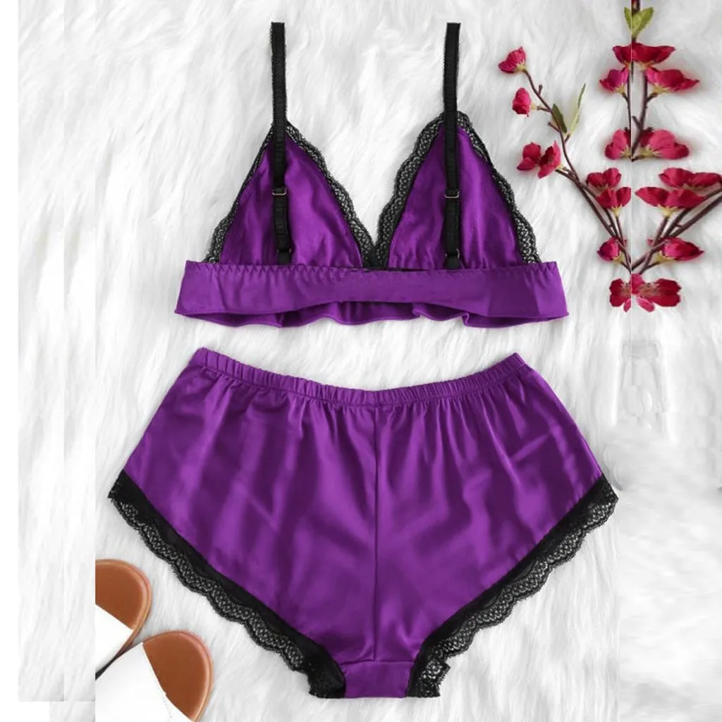 Комплект из 2 предметов Для женщин атласная Sous Vetement Femme пикантные ансамбль