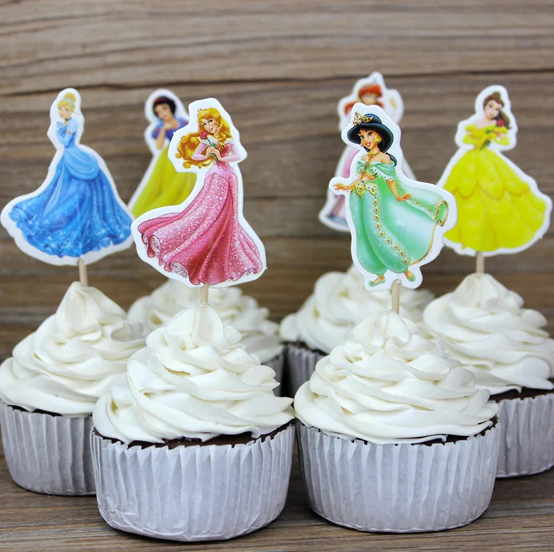 72 шт. красивая принцесса Белоснежка жасмин Золушка Белла феи кексы украшения для