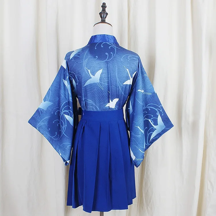 Кимоно женское в японском стиле верхняя одежда с синим журавлем и плиссированная