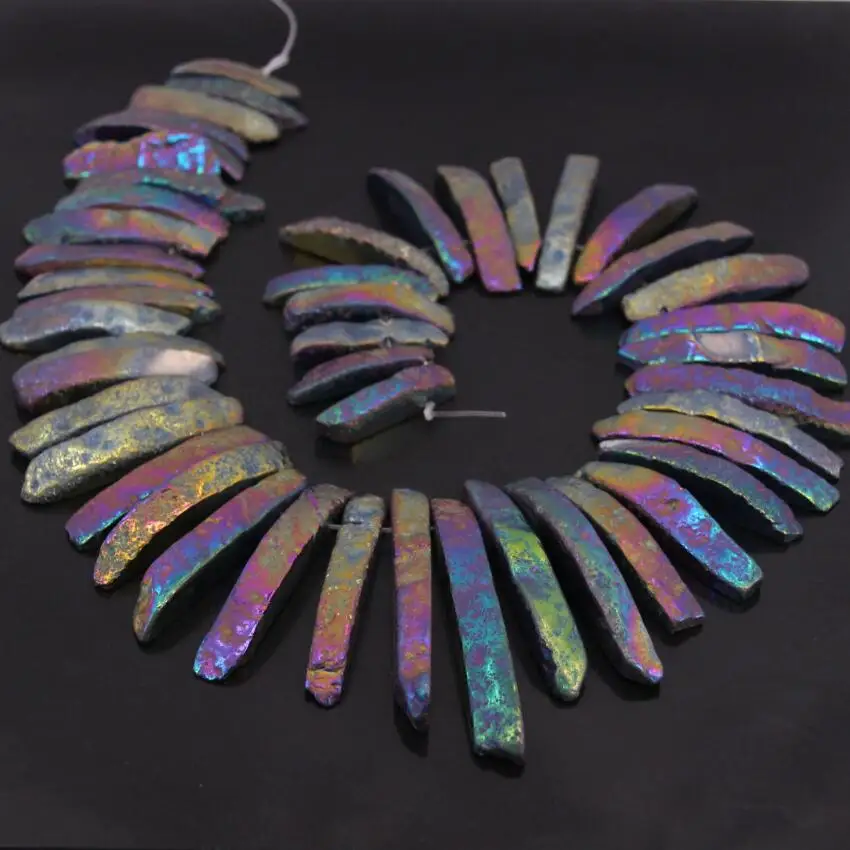 

15.5"strand Rainbow Titanium Agates Top Drilled Slice Point Loose Beads,Raw Agates Stick Tusk Slab Graduated Pendants Jewelry