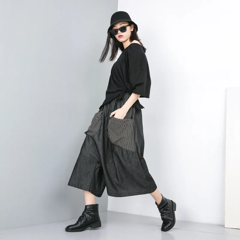 2019 женские джинсы Карманы Винтаж Черный высокая эластичная талия до щиколотки