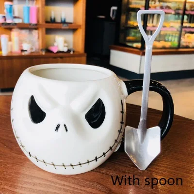 cup with spoon 3D Джек рукоятка Череп Скелет голова призрак кружка Готический Скелет Кубок виски вина чашка Хэллоуин хороший массовый объем посуда для напитков - Цвет: cup with spoon