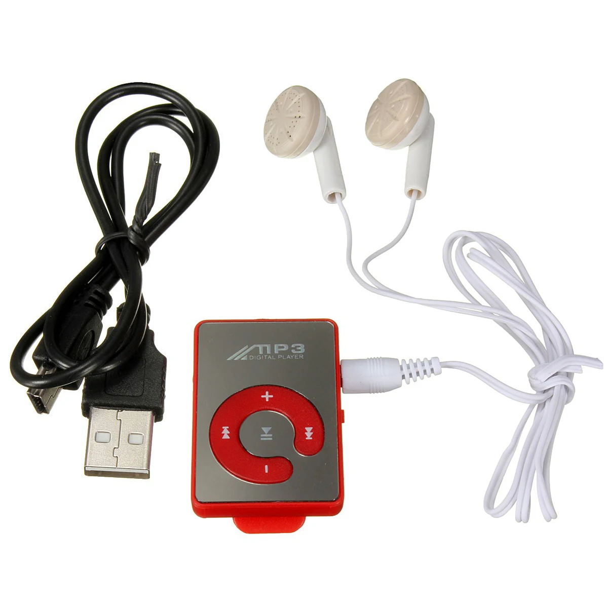 Мини музыкальный mp3-плеер с usb-кабелем с наушниками черный/красный/белый/зеленый/фиолетовый/синий/розовый - Цвет: Красный