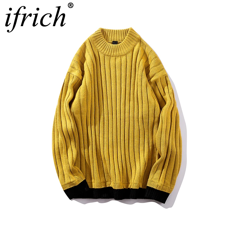 IFRICH модный брендовый свитер для мужчин, пуловеры, облегающие вязаные джемперы с круглым вырезом, осенняя зимняя повседневная одежда, мужской свитер желтого цвета
