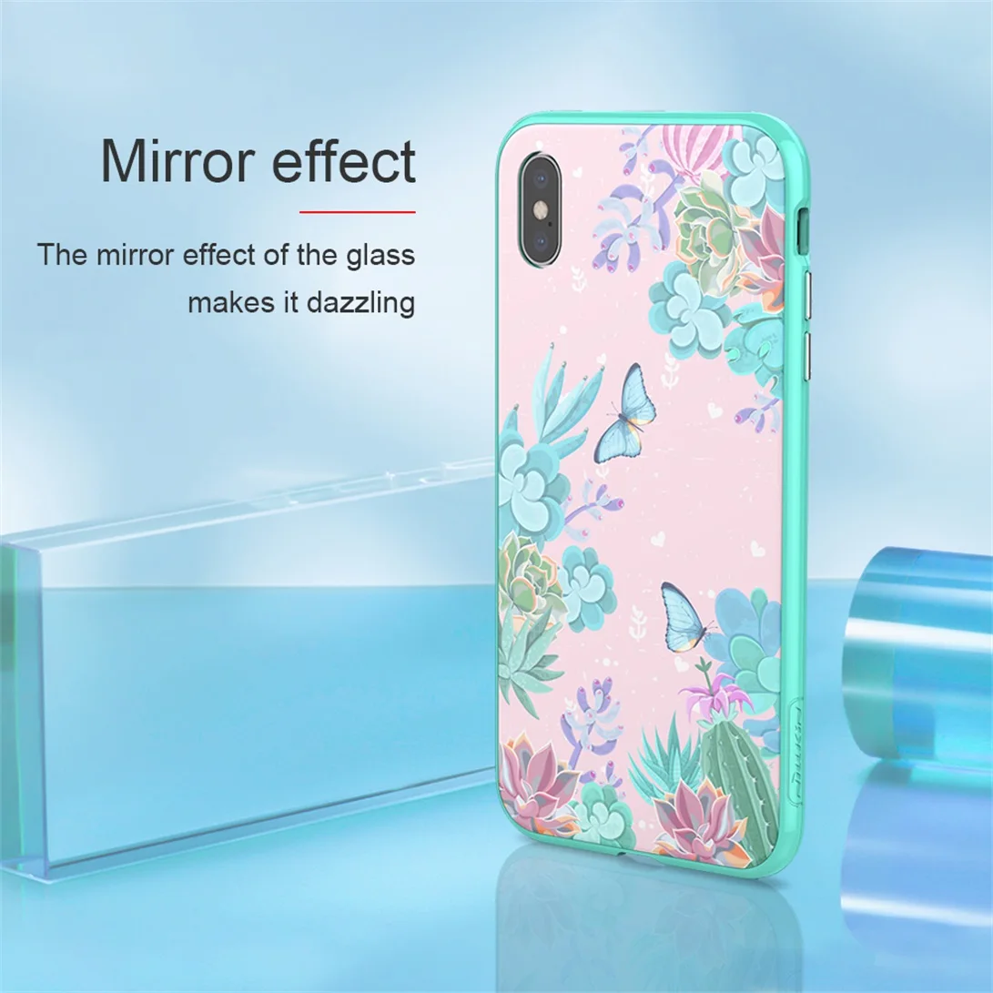 Для iPhone XS чехол для Max XR NILLKIN цветочный чехол s Жесткий ПК+ зеркало пасторальный стиль дизайн закаленное стекло задняя крышка для iPhone XS Max