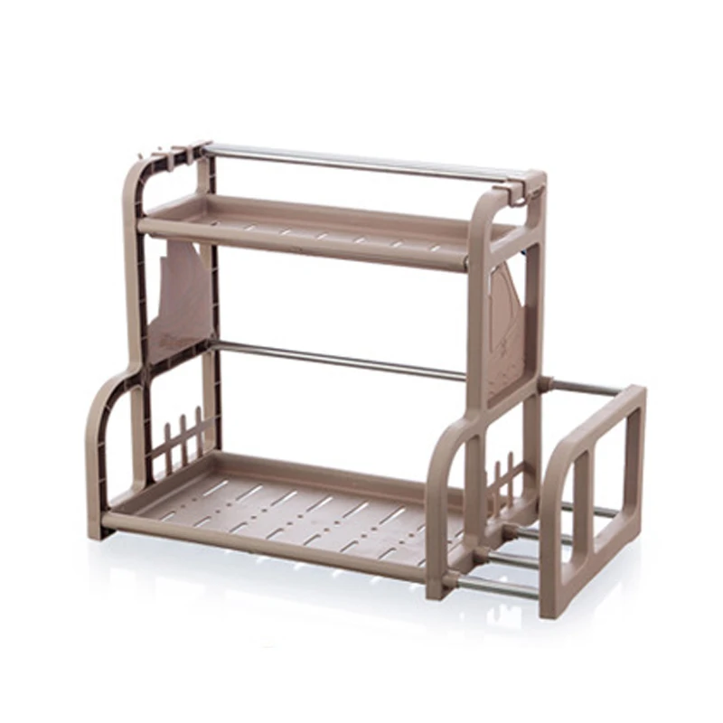 Многофункциональная кухонная полка из нержавеющей стали, подставка для ножей для приправ, разделочная доска, двухслойный кухонный держатель для хранения - Цвет: Coffee