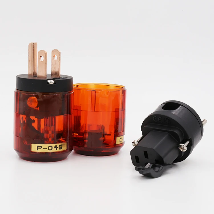Audio Hifi  P-046+ C-046 IEC Connector Pure Copper  US Power Plug &  for DIY Power Cable extension adapter