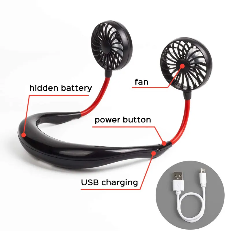 Hands-free шейный ремешок портативный usb-вентилятор 360 градусов регулируемый 3 режима ветра мини USB вентилятор подвесной воздушный USB кулер вентилятор для спорта