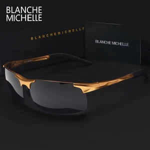 Ultra-Light Aluminum Magnesium Sport Sunglasses Polarized Men UV400 Rectangle Gold Outdoor Driving Sun Glasses