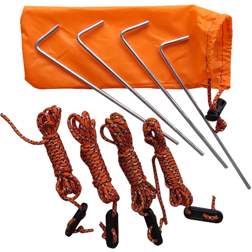 Windproof Rope Set Tools Accessories Tent Fixed Durable Camping Adjustable Nails With Storage Bag Practical Canopy Outdoor | Спорт и