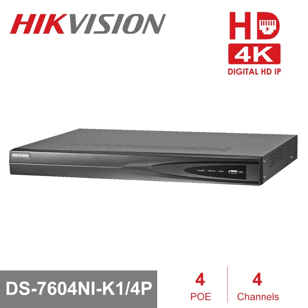 HIK 4CH PoE NVR DS-7604NI-K1/4 P 4-канальный встроенный Plug Play 4K NVR с 4 PoE портами для ip-камеры системы видеонаблюдения