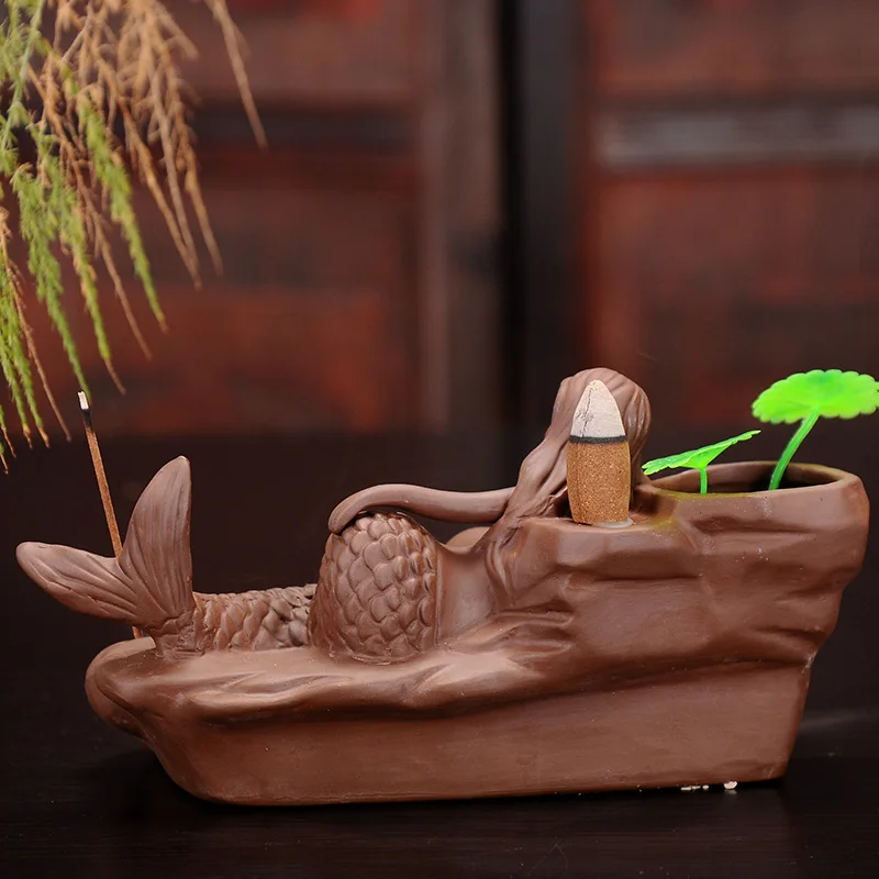 Керамическая курильница из сандалового дерева с сиреневой глиной|incense holder|ceramic